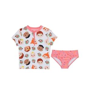 CoComelon Baby Girl's Short Sleeve Rashguard and Swim Bottom Set
